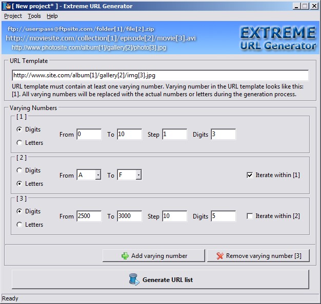 Screenshot of Extreme URL Generator