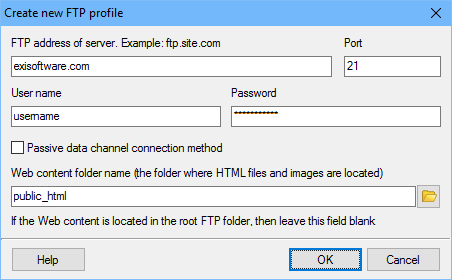 FTP profile settings