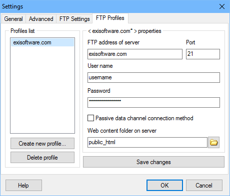 FTP profiles management