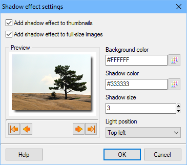 Add shadow effect to thumbnails and images