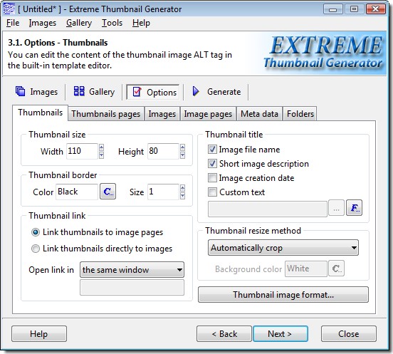 Web photo album settings