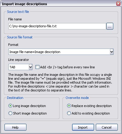 Import image descriptions from a text file