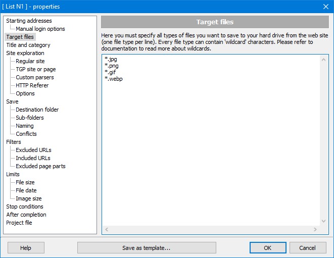 Files to save from URL list