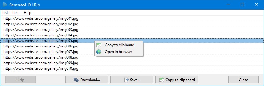 URL list viewer window